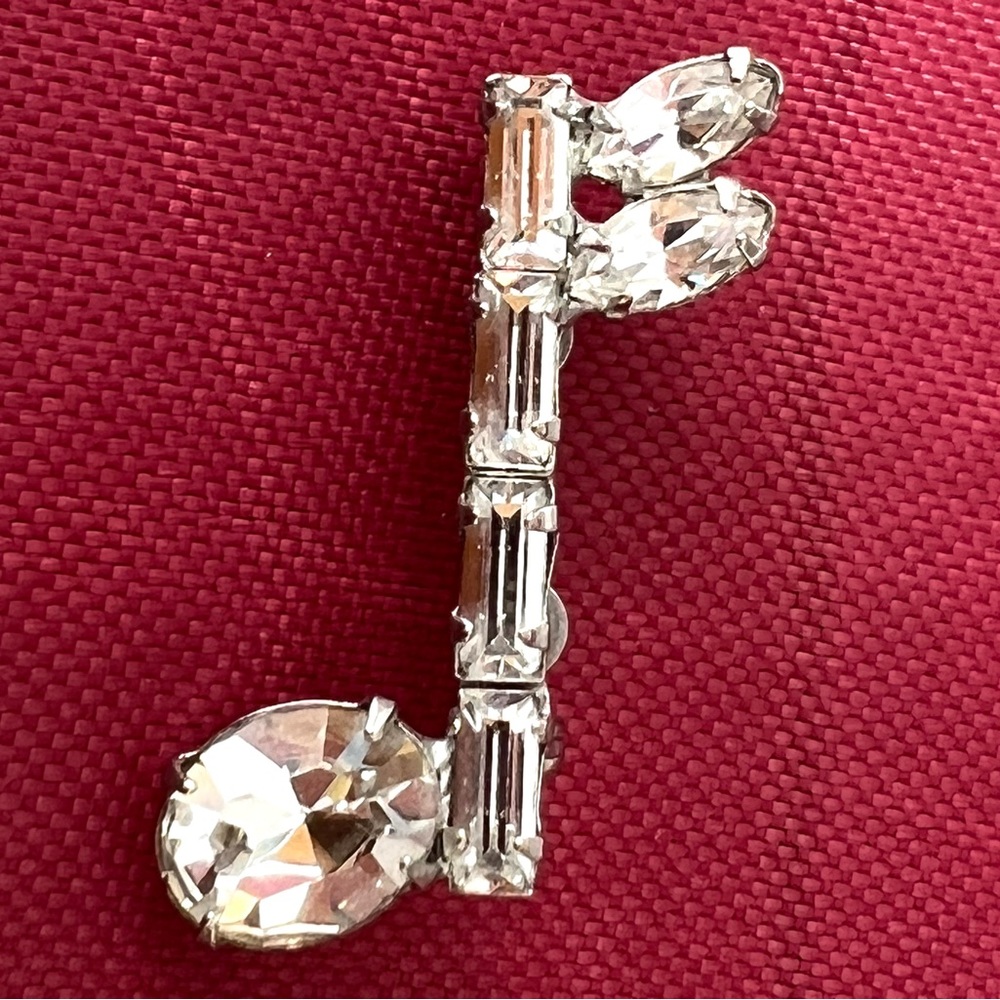 VTG Crystal Musical Note Silver Tone Brooch